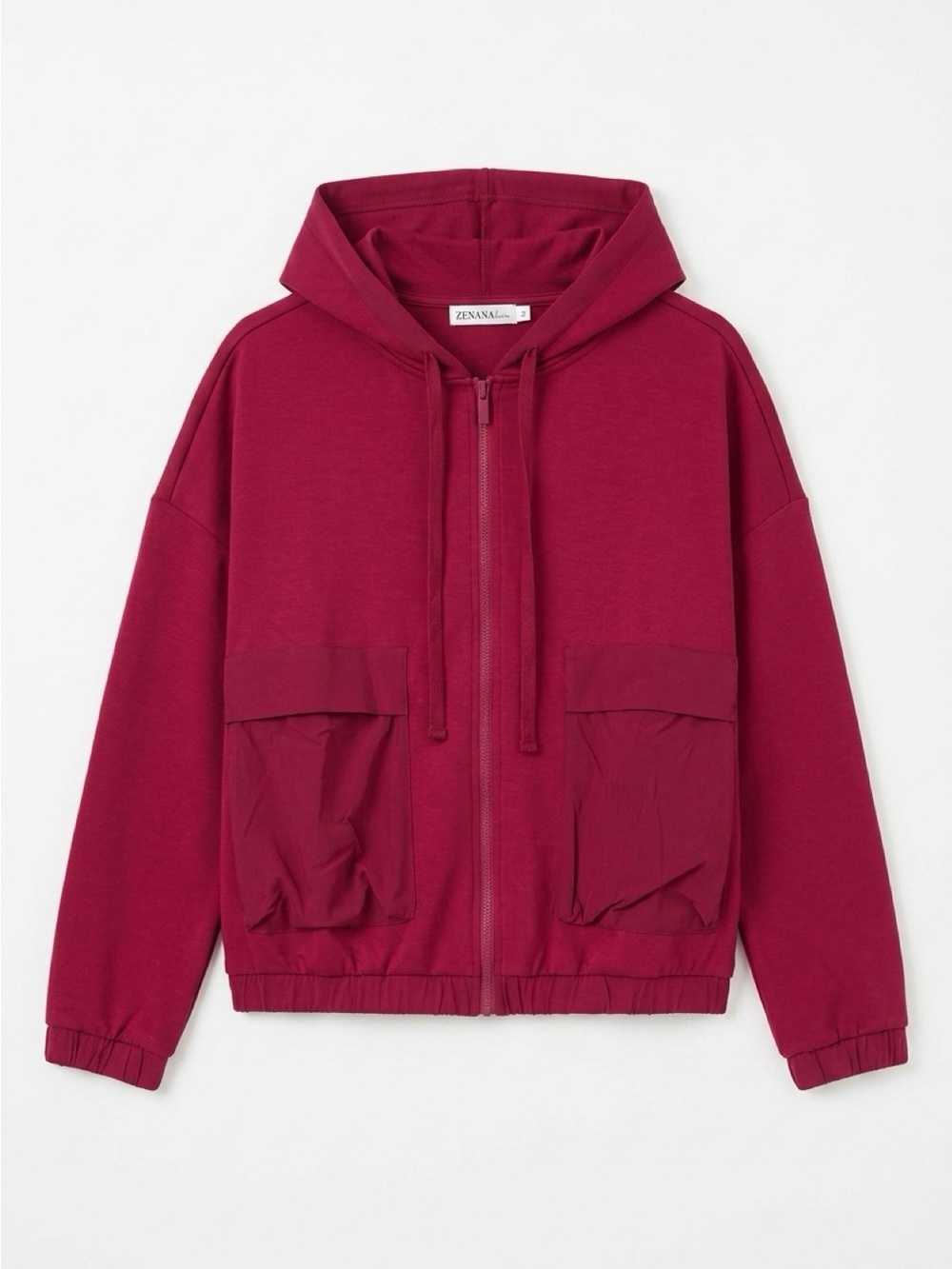Zenana Burgundy Scuba Full Zip Hooded Jacket Oversized Pockets NWOT